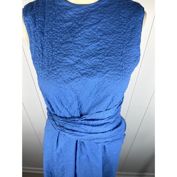 FRAME Ruched Sleeveless Cotton Midi Dress In Coastal Blue Size s - Picture 5 of 10